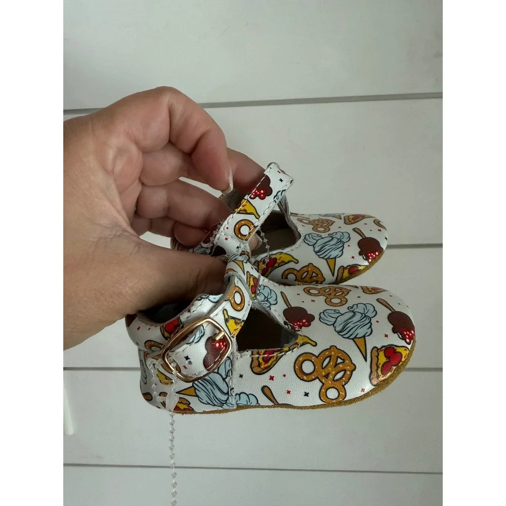 Disney Snacks Mary Jane T-Strap Shoes White‎ Multi Theme Park Treats